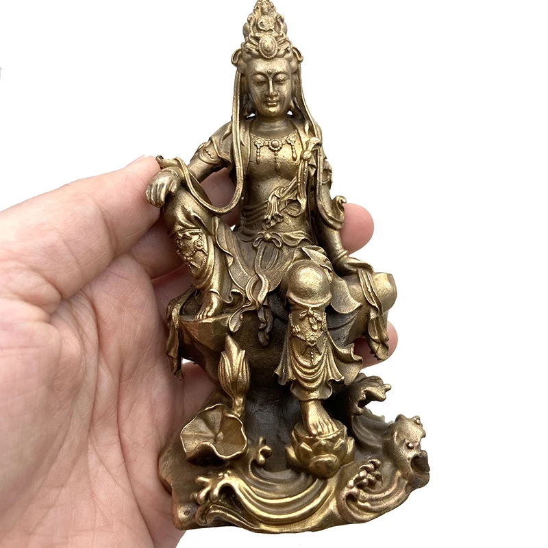 

Античная бронза для отдыха статуя Гуань Инь орнамент медный будда фигурки миниатюры аксессуары для домашнего декора поделки коллекции