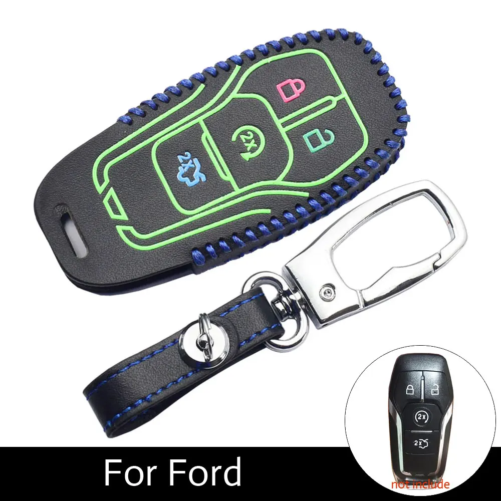 Светящийся кожаный чехол для ключей для автомобиля Ford Mustang Lincoln MKZ MKC MKX Smart Remote Fob Shell защитный чехол сумка для ключей