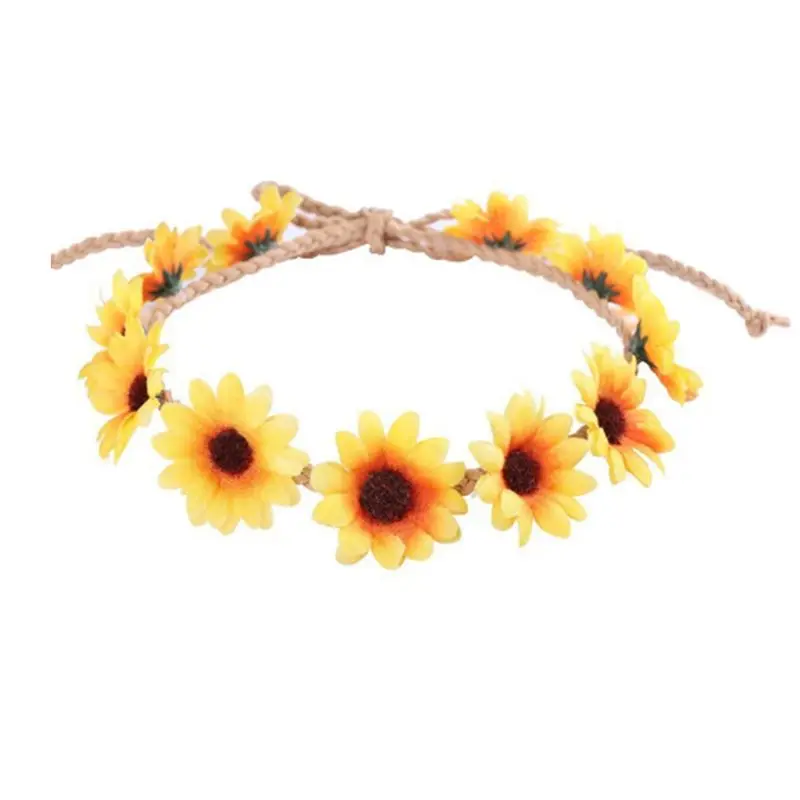 Sunflower Garland Floral Wreath Woven Daisy Headband for Women Female Girls Hat Hair Decorative Accessories A69F |