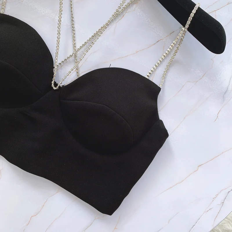 2021 женские сексуальные черные топы на бретельках Стразы летние майки | Женская