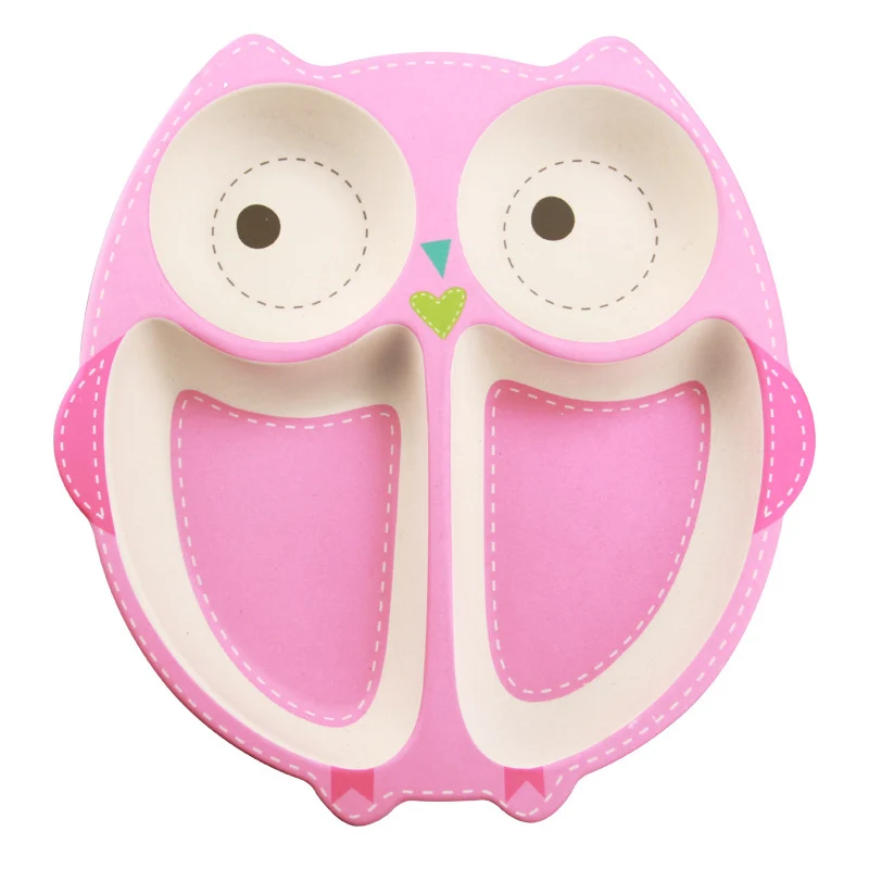 Baby Kids Natural Bamboo Fiber Bowls Cute Cartoon Animal Dishes Baby Feeding Tableware Irregular Children Toddler Portable Plate