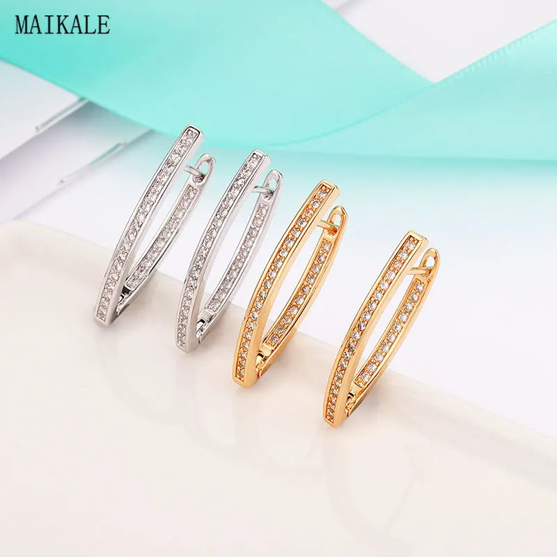 MAIKALE, трендовые серьги-гвоздики для женщин, v-образная форма, кубический цирконий, циркониевый зажим, серьги, новая мода, простой милый стиль, уникальные ювелирные изделия