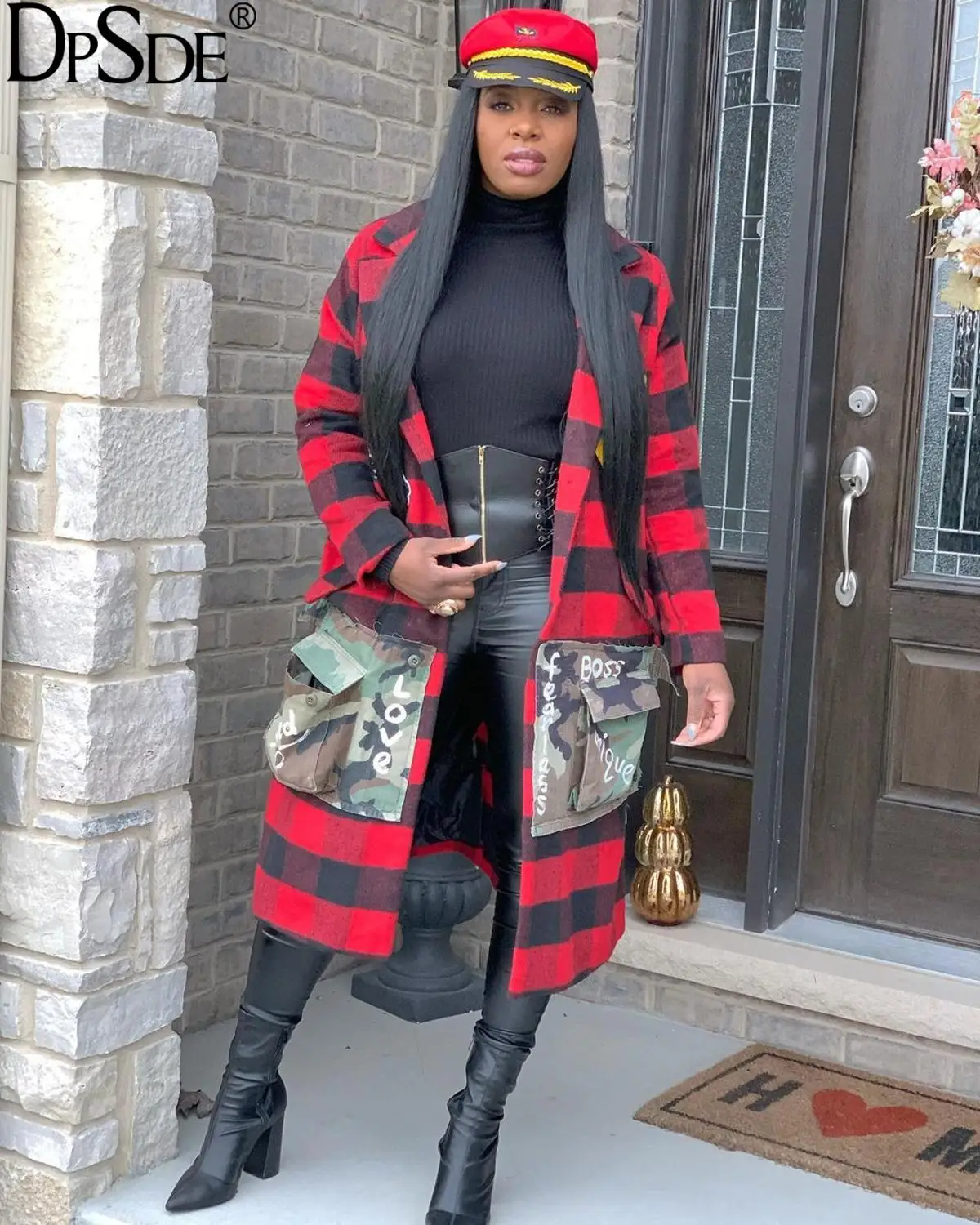 Женское Удлиненное пальто DPSDE красное с длинным рукавом надписями Повседневная