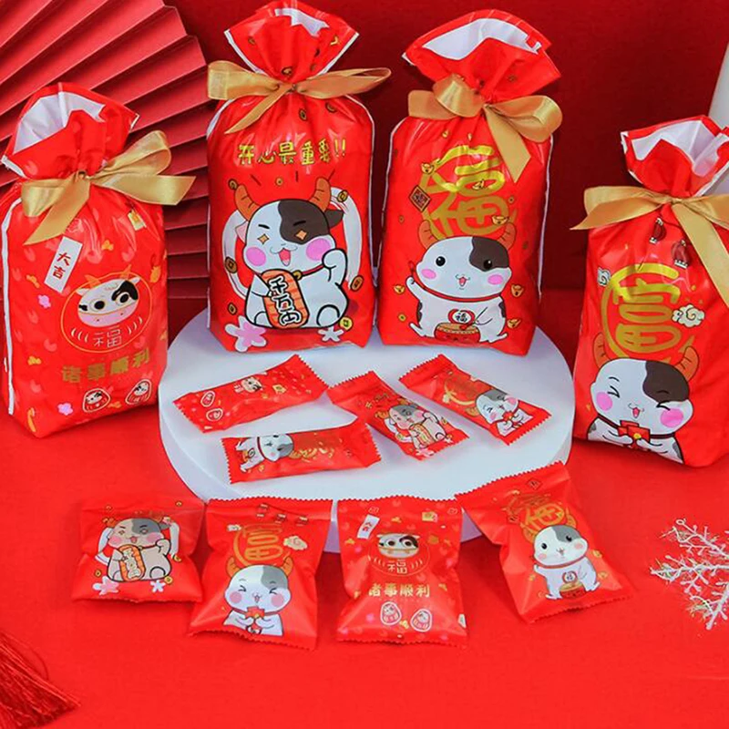 

5/10/50/100/200pcs Ox Year Gift Bag Candy Bag Happy New Year 2021 Party Supplies