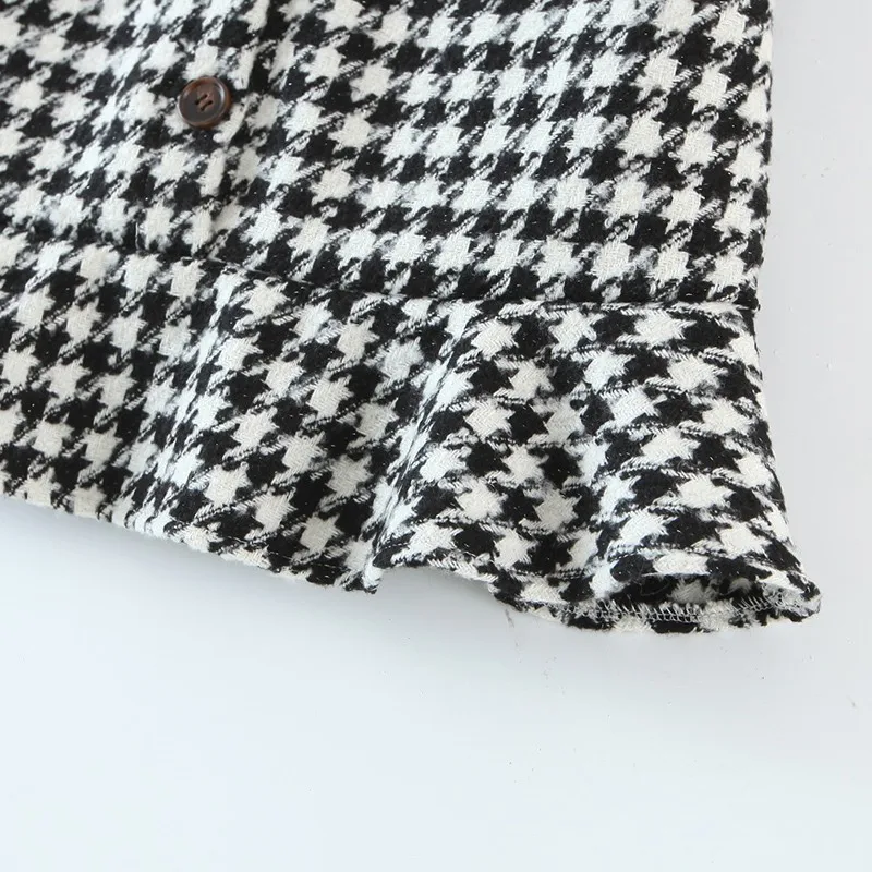 

Alldoke Woman Skrits Summer 2021 A-line Ruffles Plaid Skrit Casual Button Houndstooth Button High Waist Mini Skrit Femme Mujer