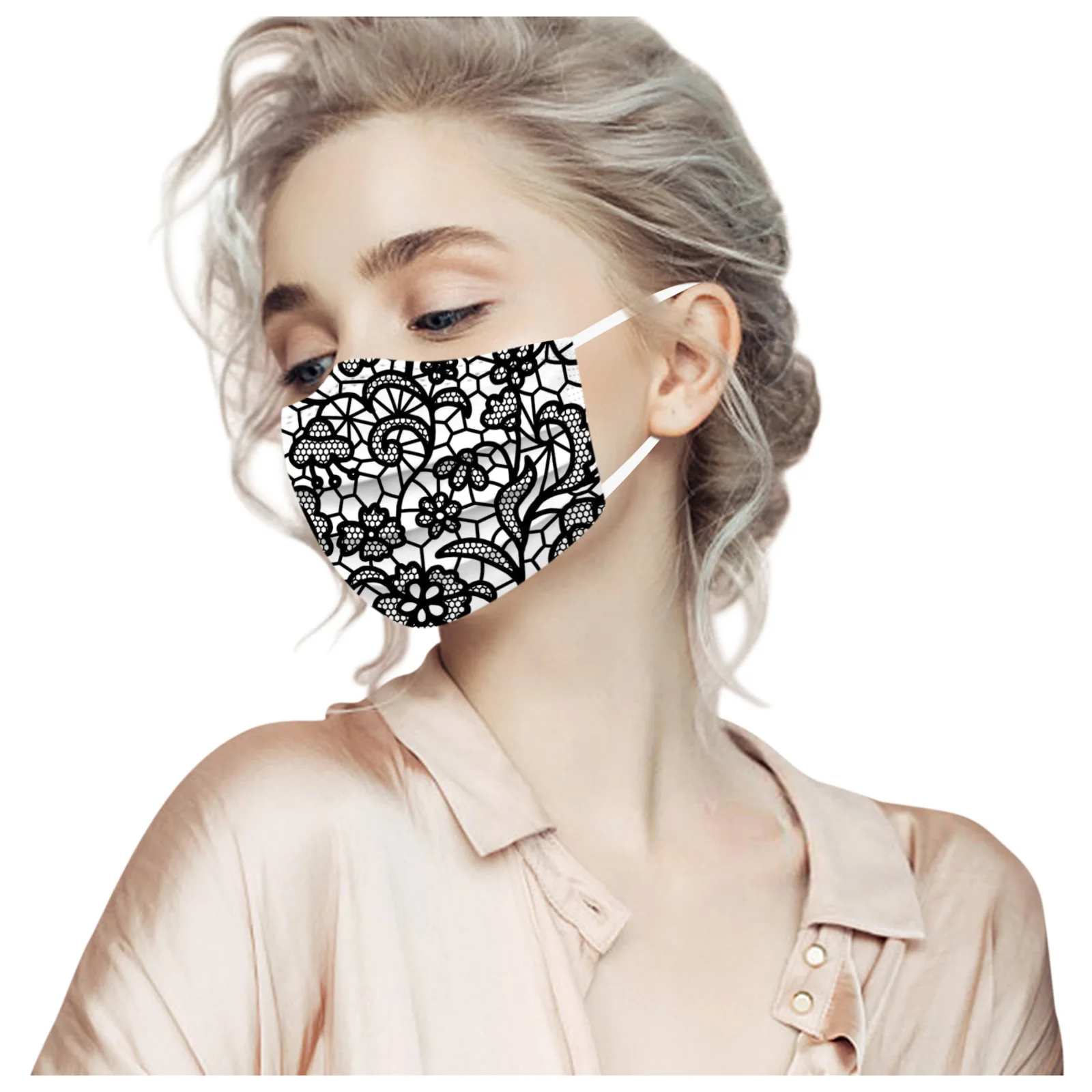 

50pcs Lace Disposable Face Mouth Mask Adult Non-woven 3-layer Melt Blown Fabric Printed Black Dust Proof Breathable Mascarillas