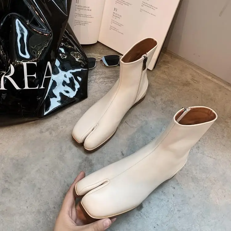 Botines mujer/ г.; короткие женские ботильоны на низком каблуке; черные непромокаемые сапоги из лакированной кожи с квадратным носком; роскошные ботинки tabi bottes