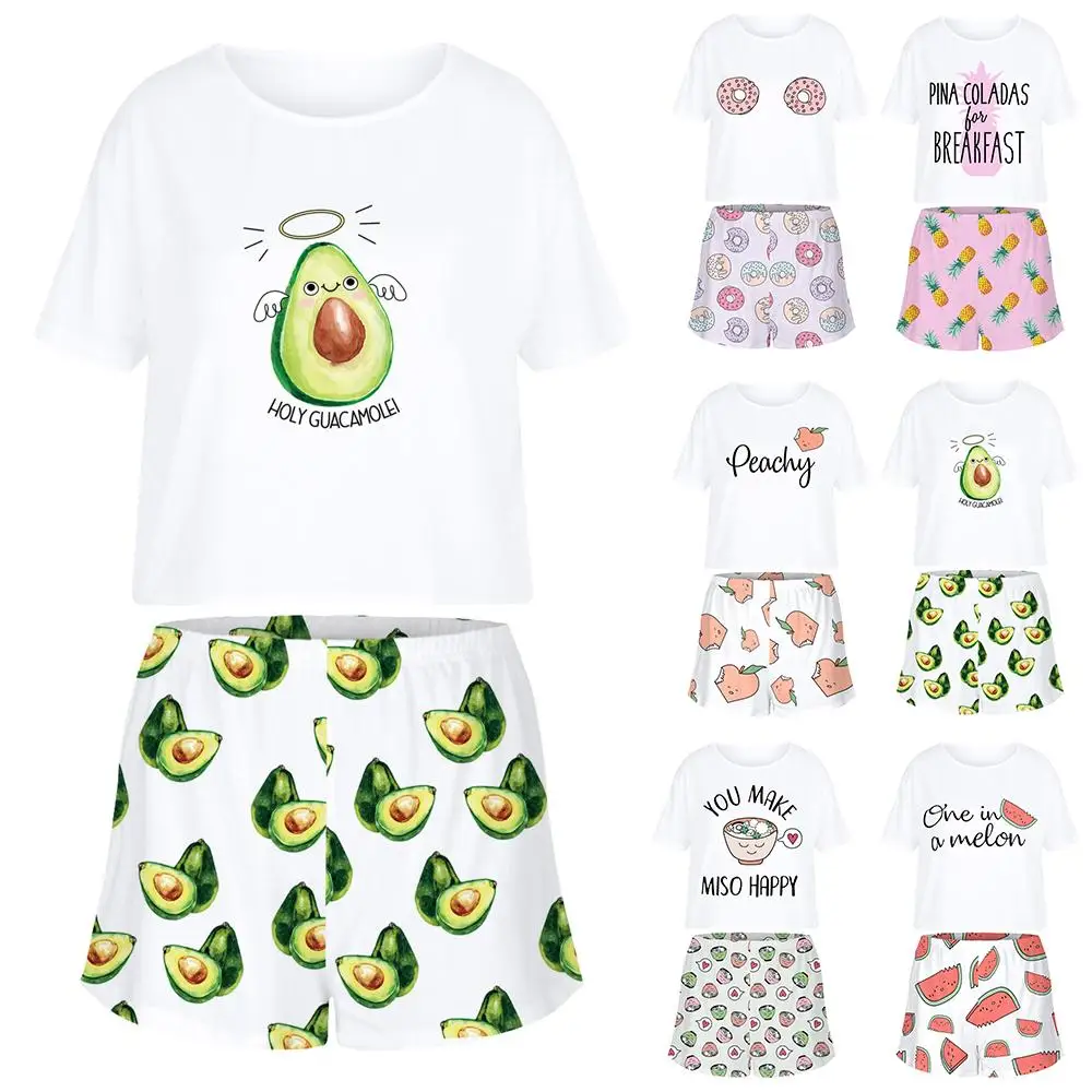 

Летний женский Базовый комплект из футболки с принтом и шортов, Повседневная мешковатая домашняя одежда