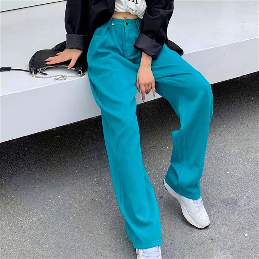 

2021 Autumn Casual Full Length Loose Denim Wide Leg Trousers Woman Jeans New Fashion Straight Pants High Waist