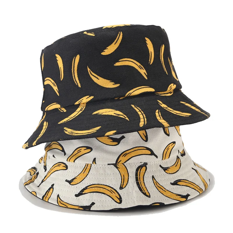 

Hat Hip Hop Doube Side Bucket Hat Men Women Summer Bucket Cap Banana Print Bob Unisex Fishing Fisherman Hat