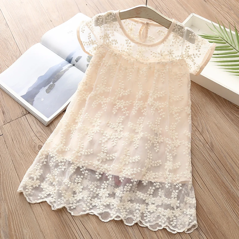 

Кружевное платье с цветочной вышивкой, с круглым вырезом и коротким рукавом, на хлопковой подкладке, для девочек 2, 3, 4, 5, 6, 8, 10, 12 лет, лето 2022