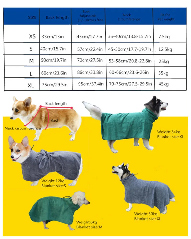 Super Absorbent Quick Drying Microfiber towel Dog Bath Robe |