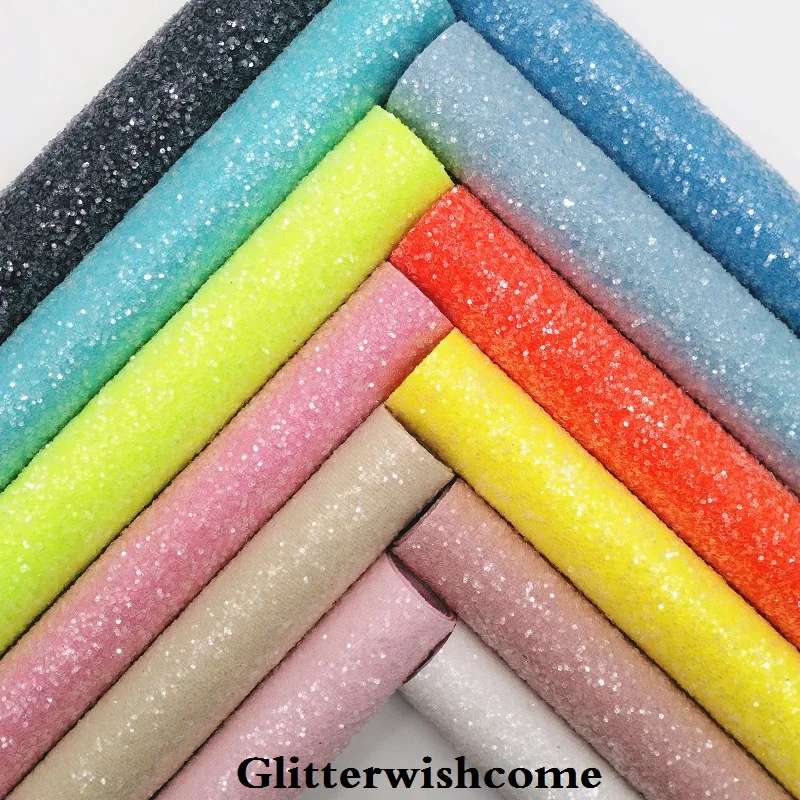 Glitterwishcome 30X134 см мини рулон синтетическая кожа, Fluo толстый блеск кожа ткань винил для луков, GM046