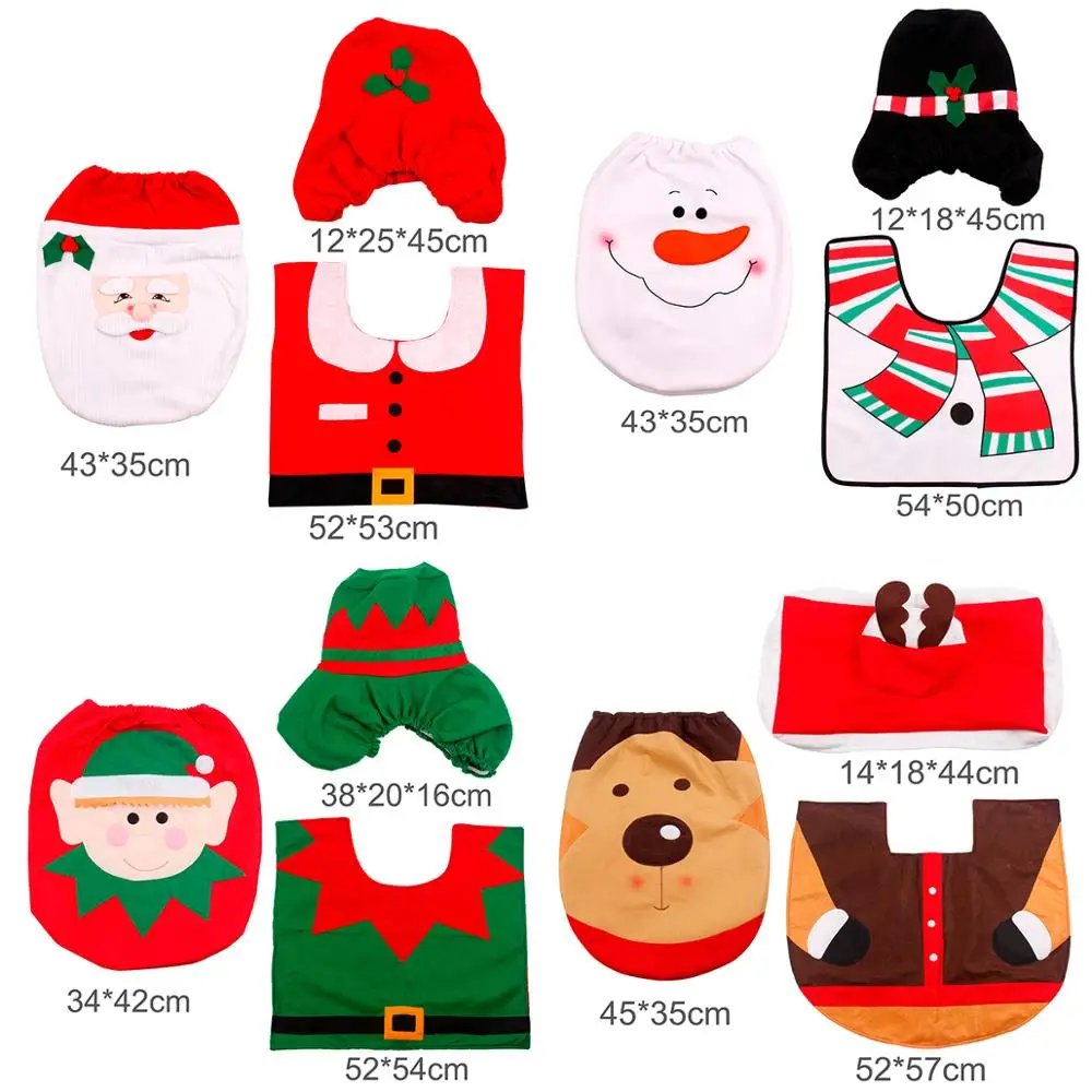 Рождественская ванная комната шторки коврик украшения для унитаза искусство