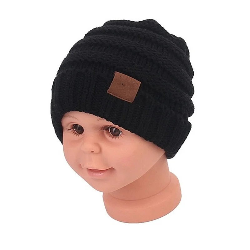 black with tag Зимние шапки для детей, теплая шапочка-бини, вязаные шапочки, свободные шапки для девочек, милые вязаные шапочки Skullies для мальчиков, Детская мешковатая шапка s - Цвет: black with tag