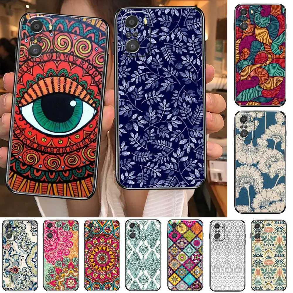 

Vintage Indian Floral Henna Mandala Yoga Ethnic Phone Case For xiaomi redmi 11 Lite pro Ultra 10 9 8 MIX 4 FOLD 10T Black Cover