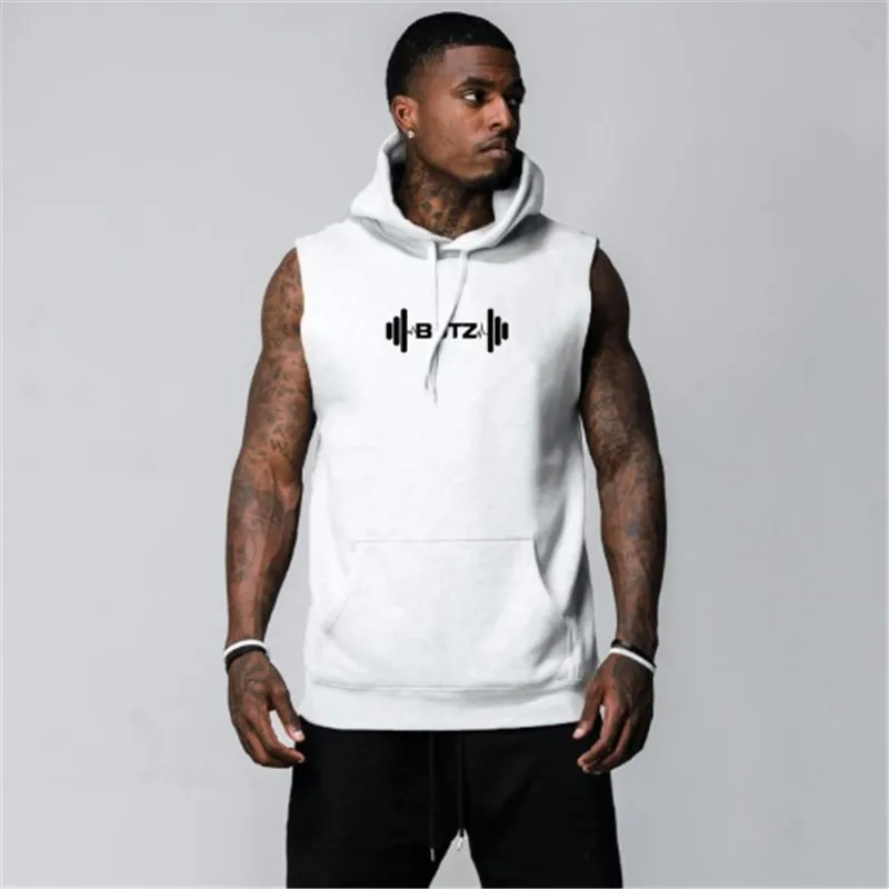 Новая модная мужская рубашка без рукавов с капюшоном для тренажерных залов
