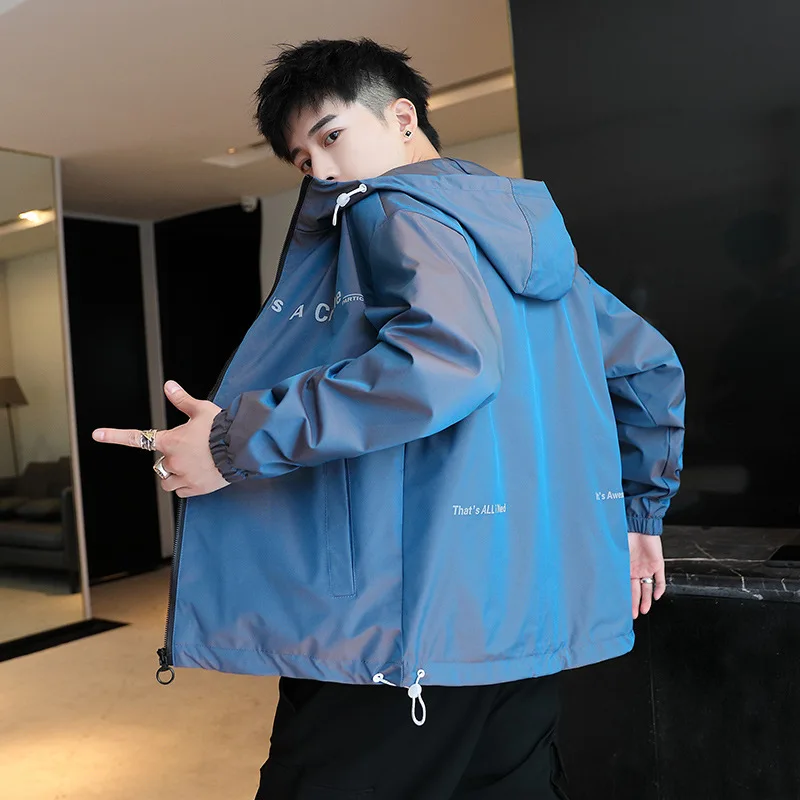 

ANSZKTN New Arrival Men's High Quality Designer Steetwear AutumnWindbreaker CoatsFashion Hip Hop Hoodies Laser reflective jacket