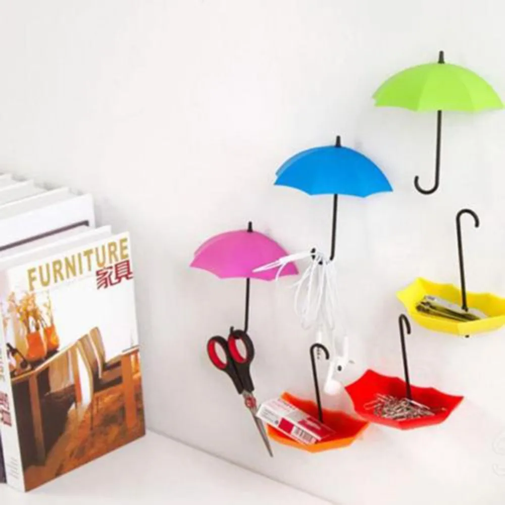 

Umbrella Shape Clip Holders Cute Self Adhesive Wall Door Keys Clips School Office Sticky Holder Home Supplies