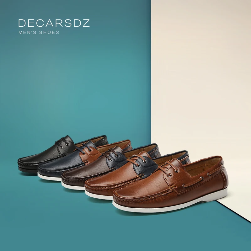 DECARSDZ Men Loafers Shoes 2022 New Fashion Classic Retro Casual Comfy Slip-on High Quality Leather Man Boat | Обувь