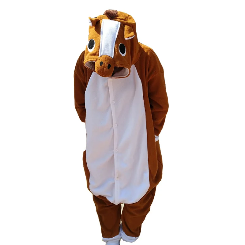 horse Козья Кигуруми костюмы-комбинезоны мужские и wo мужские с капюшоном животных мультфильм пижамы Синяя Акула домашние влюбленные комбинезоны с длинными рукавами - Цвет: horse