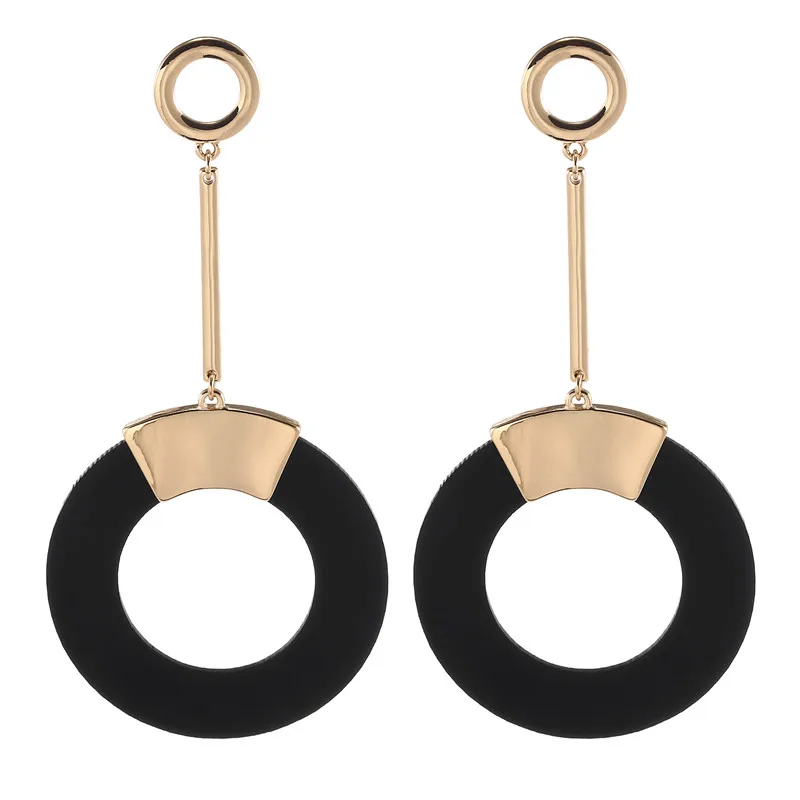 Черные круглые серьги модные Очаровательные золотые большие массивные Длинные