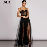 lorie a line spaghetti straps beading prom dress high side split sexy evening gowns tulle custom made formal vestidos de fiesta