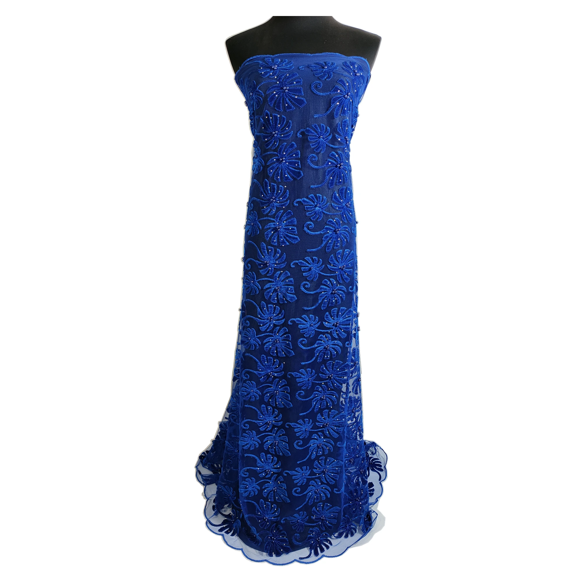 Африканский бархат кружево ткань Стразы Жемчуг Asoebi платье Королевский синий