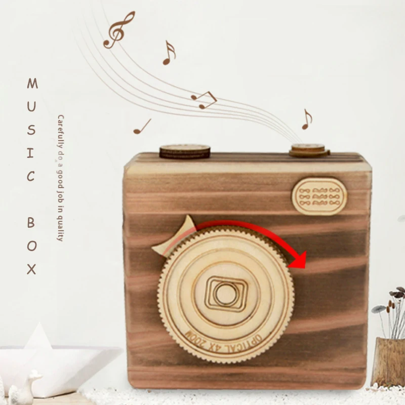 Деревянная музыкальная шкатулка в ретро стиле форме классической мелодии