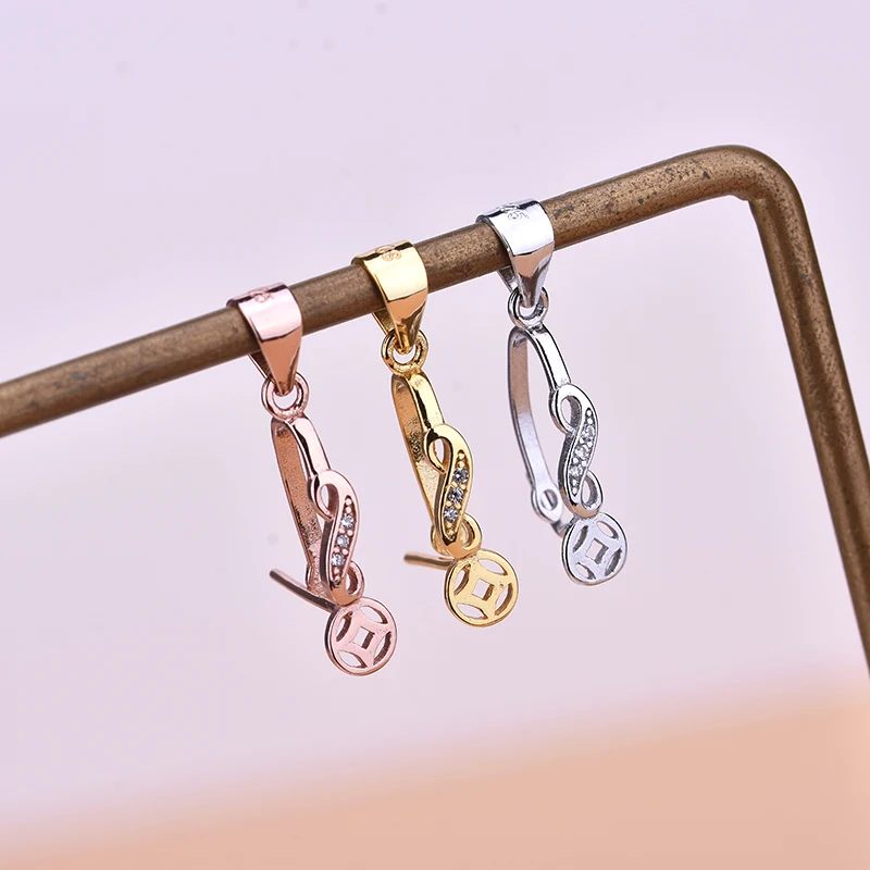 925 Sterling Silver Copper Coin Pendant buckle emerald honey wax jade ware needle safety manual DIY pendant access |