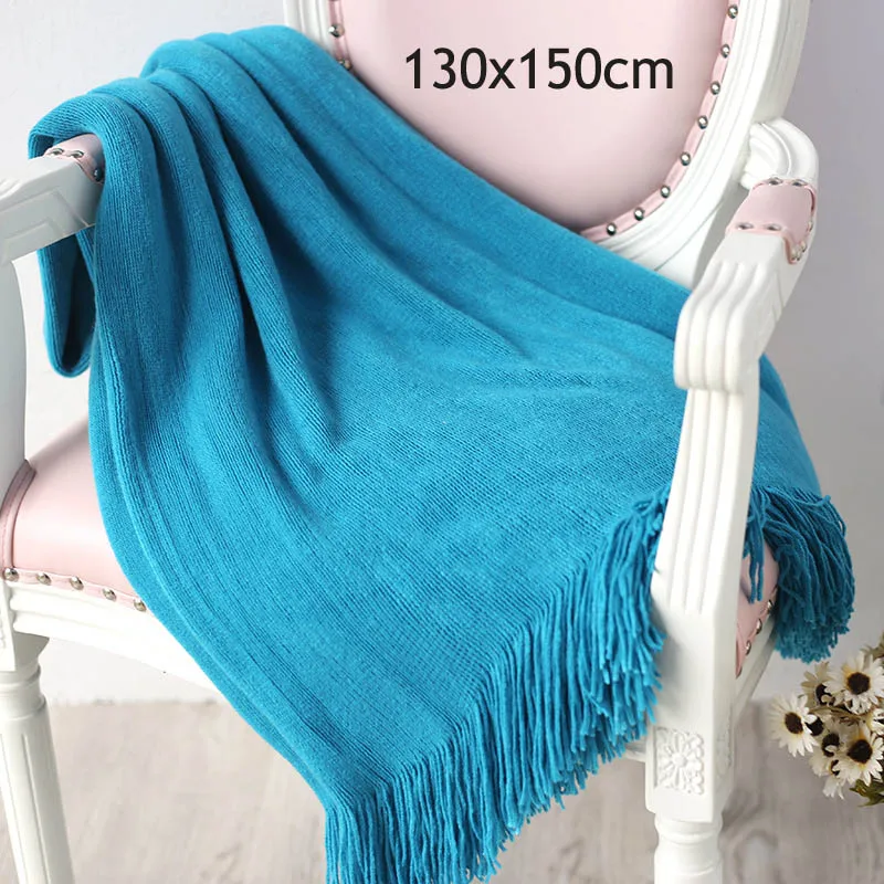 peacock blue Вязаное декоративное одеяло с кисточкой для кровати/дивана/офиса/кемпинга/Путешествия/сна - Цвет: peacock blue