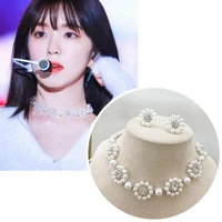 mengjiqiao korean tv star pearl flower choker for women ladies fashion crystal wedding necklace bijoux colares jewelry
