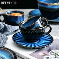 relmhsyu european style ceramic coffee cup and saucer retro tea water mug home afternoon kiln change water cup drinkware