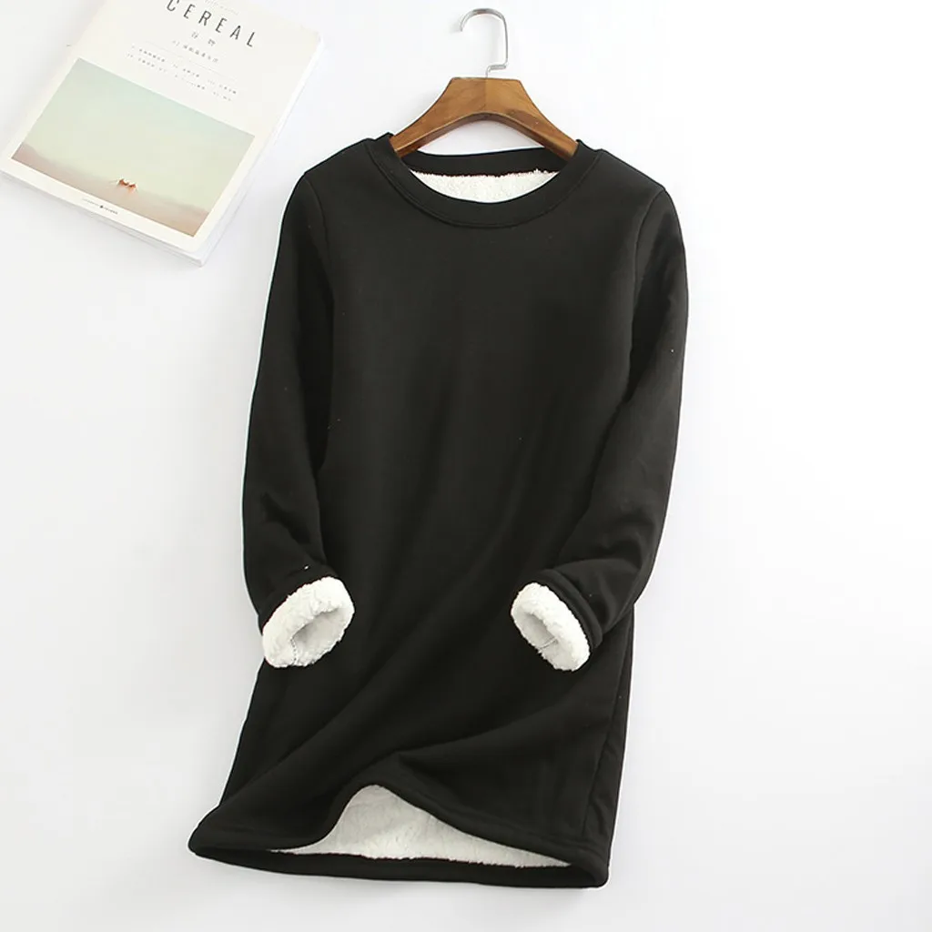 Women Thick Fleece Sweatshirt Winter Velvet Warm O-neck Underwear Top Streetwear Women Oversized Hoodies Moletom Feminino
