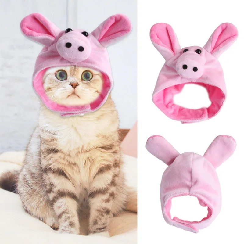 

Funny Pet Dog Cat Cap Costume Warm Pink Pig With Ears Hat New Year Party Christmas Cosplay Accessories Photo Props Headwear