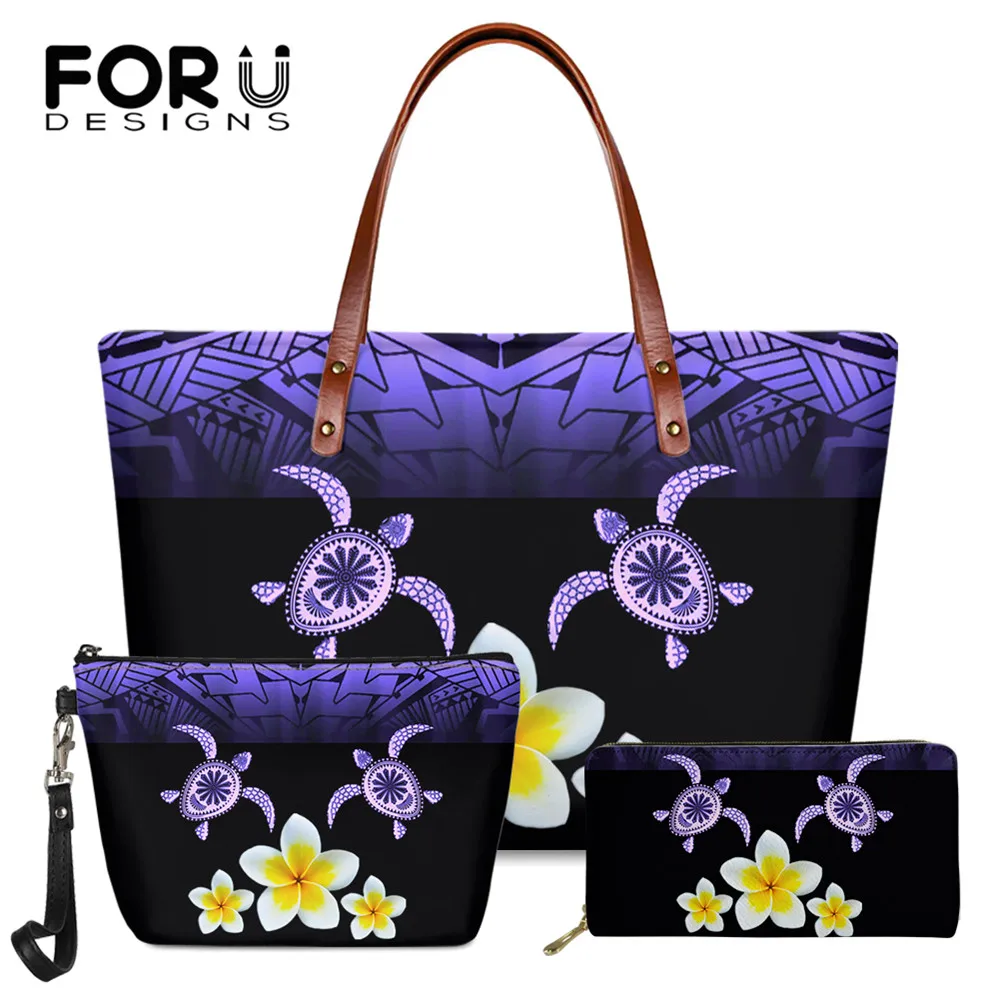 

FORUDESIGNS, элегантная женская сумка и кошельки, комплект, полинезийская Черепаха и Плюмерия, дизайнерские женские вместительные Клатчи через п...