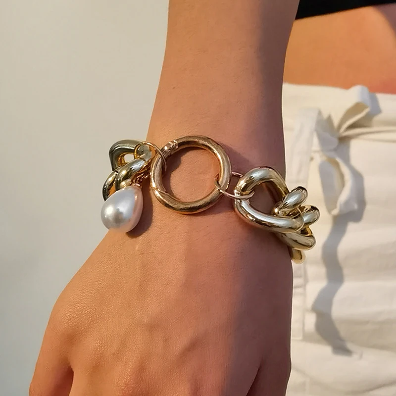 

Goth Chunky Chains Bracelets for Women Baroque Pearl Pedant Bracelets Jewelry Charm Bracelet Mens Jewellery Sublimation Blanks