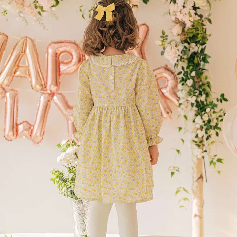

2021 New Hit Little Girls Dress Spring Vintage Toddler Girls Flower Dresses Kids Long Sleeves Princess Frock Children Clothing