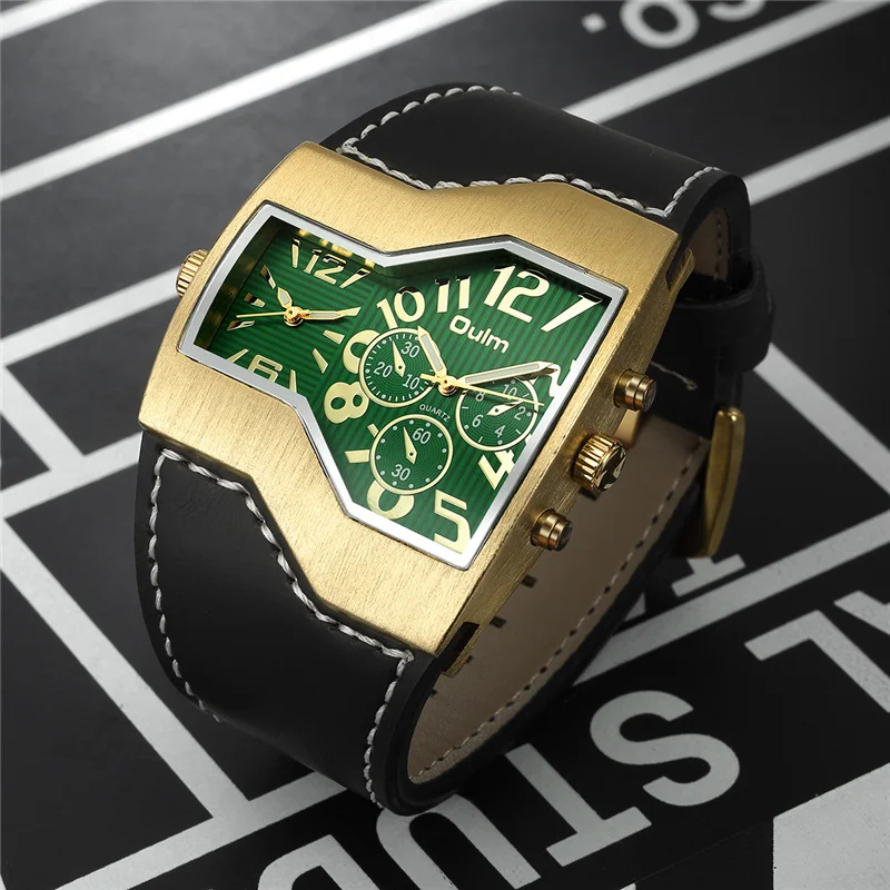 Часы наручные Oulm Мужские кварцевые люксовые брендовые золотистые с квадратным