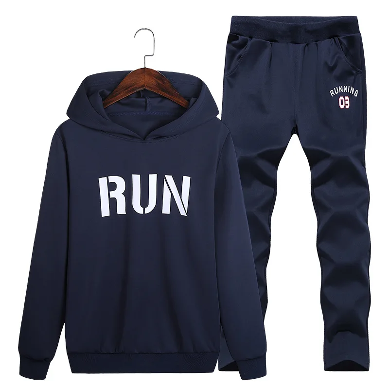 

Printing Long Sleeve Sweatshirt Men Elastic Waist Sweatpants Two Piece Set Autumn Winter Pullover Hoodies Sport Suit Plus Size