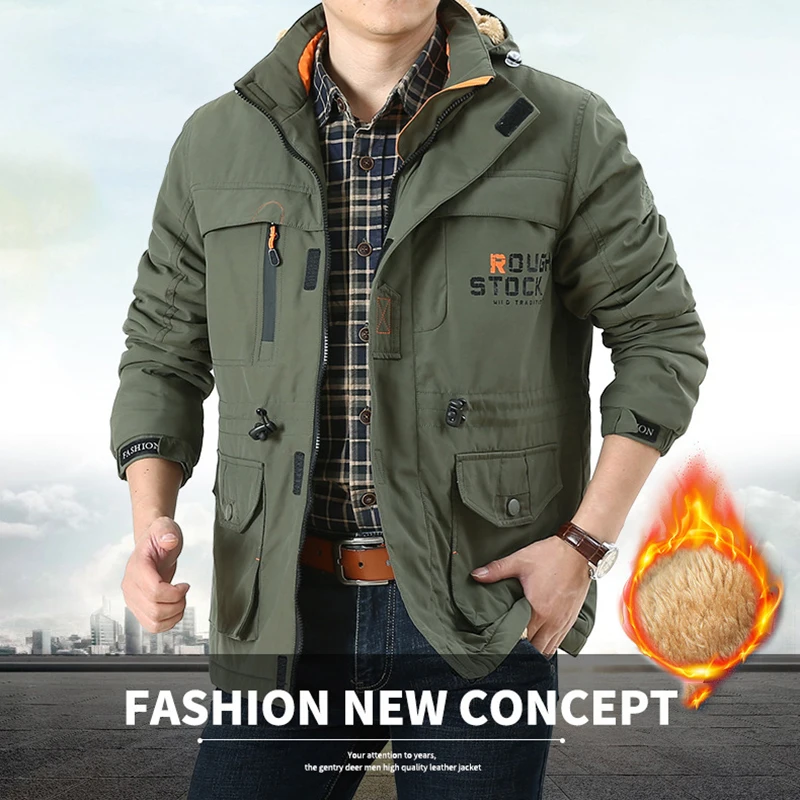 Зимняя мужская Повседневная ветровка с бархатной подкладкой модная уличная