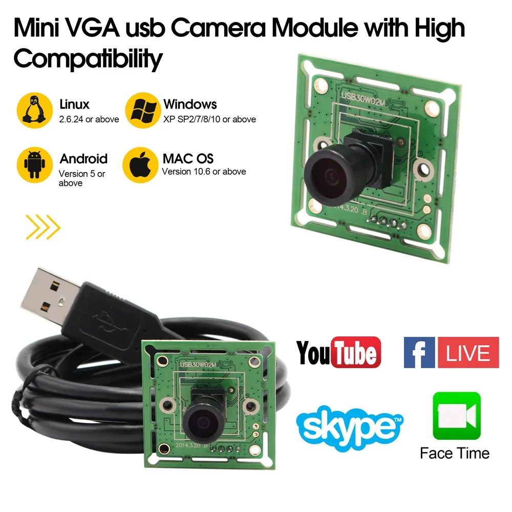 ELP Бесплатный драйвер 640*480 VGA 100 градусов веб камера USB2.0 OV7725 цветной CMOS сенсор мини
