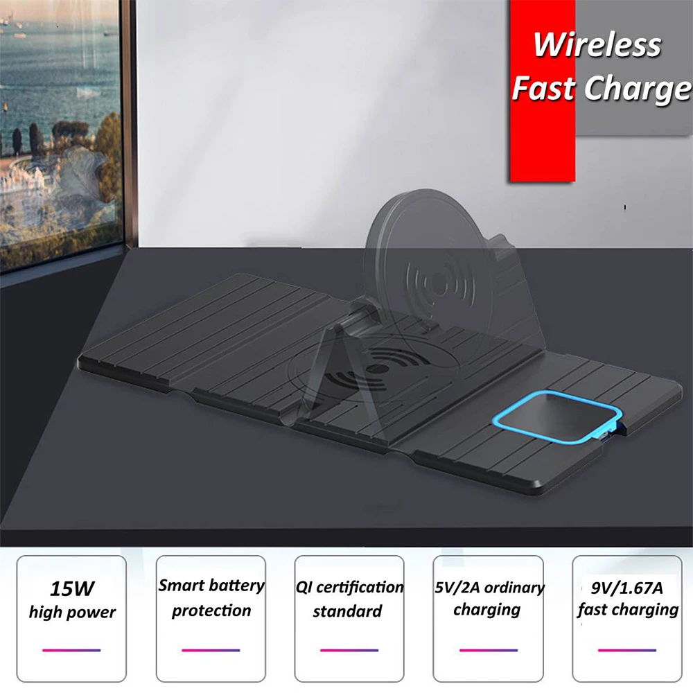 

QI 15W Wireless Charger Station Fast Apple Wireless Charging Stand Dock for iPhone 12/11/8 Pro Max AirPods iWatch Samsung