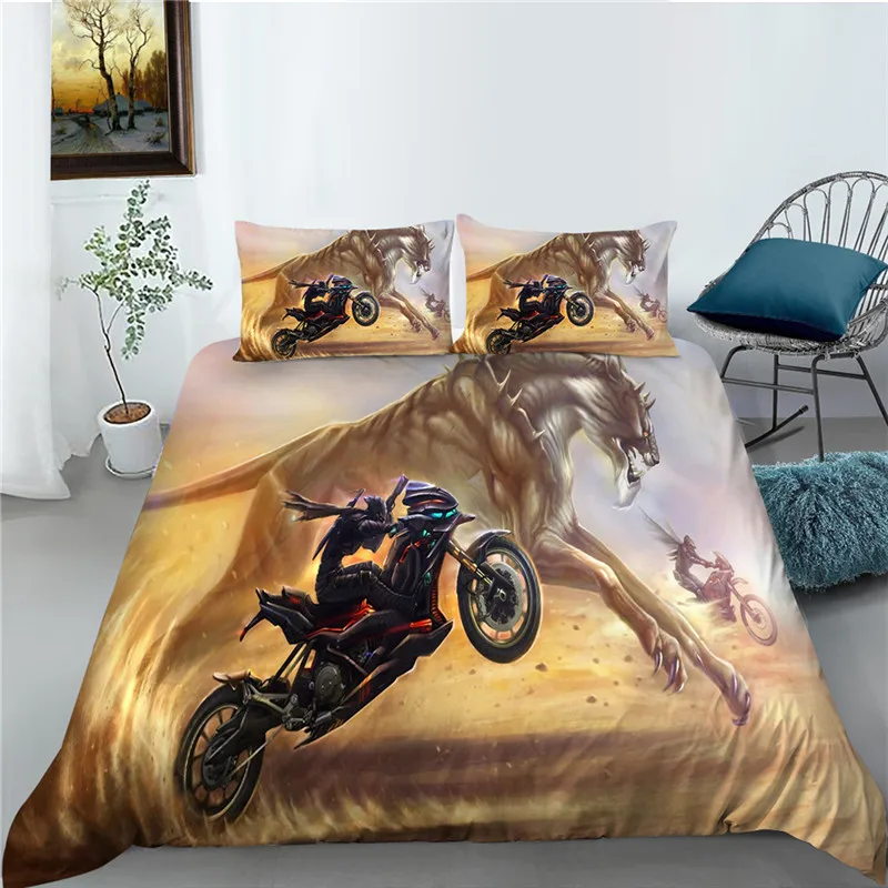 

3D Bedding Set Motorcycle Printed Duvet Cover Polyester Bedclothes Soft King Queen Size for Boys Girls Room Decor