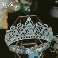 niushuya trendy cubic zircon crystal crown princess tiara wedding hair accessories round heabband queen hair ornament