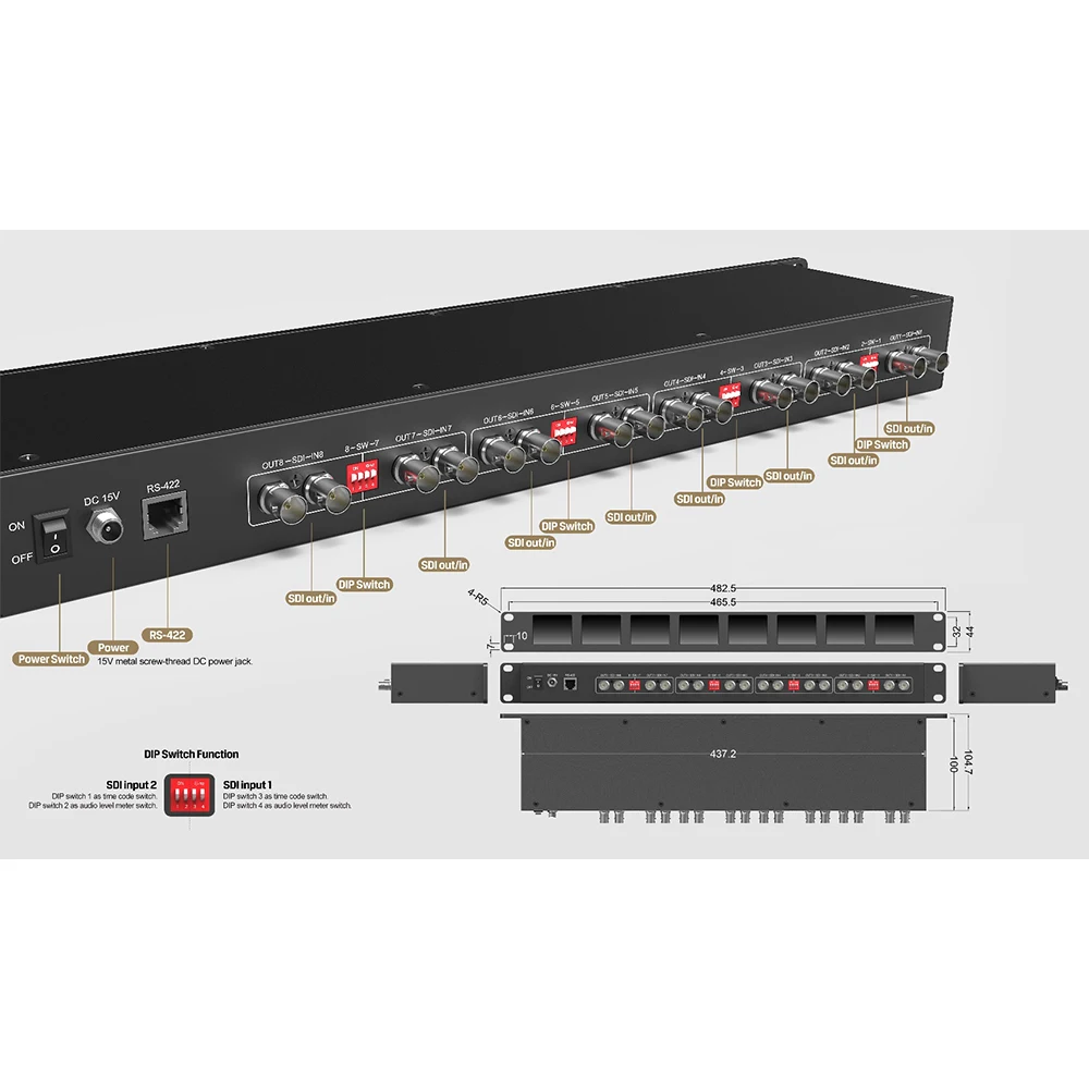 Lilliput RM-0208S 1RU Rackmount 8x2 дюймов 3g/HD/SDI вещательный монитор для ТВ вещания грузовиков