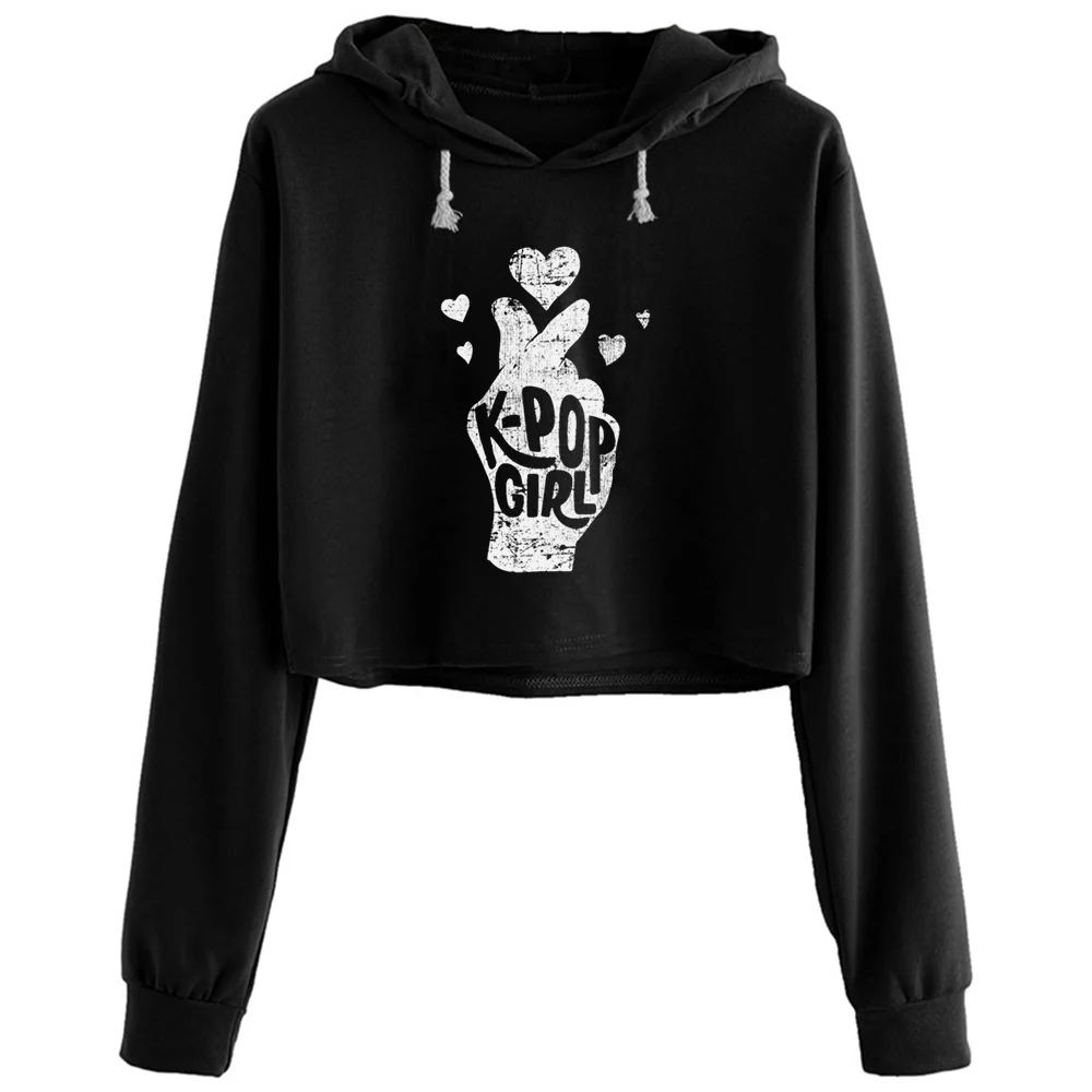 

K Pop Girl Crop Hoodies Women Y2k Kawaii Goth Grunge Pullover For Girls