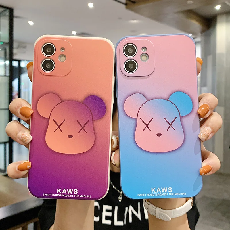 

Phone Case for IPhone 12 11 13pro Max Mini X XS XR SE2020 7/8plus Street Fashion Violent Bear Gradient Phone Cases