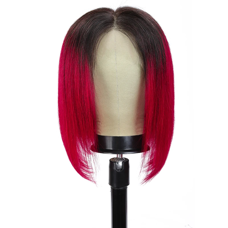 13x4 Lace Front Human Hair Wigs Ombre 99J/Burgundy RedWine Short Bob Wig For Women Brazilian Straight 150% SOKU|Парик из