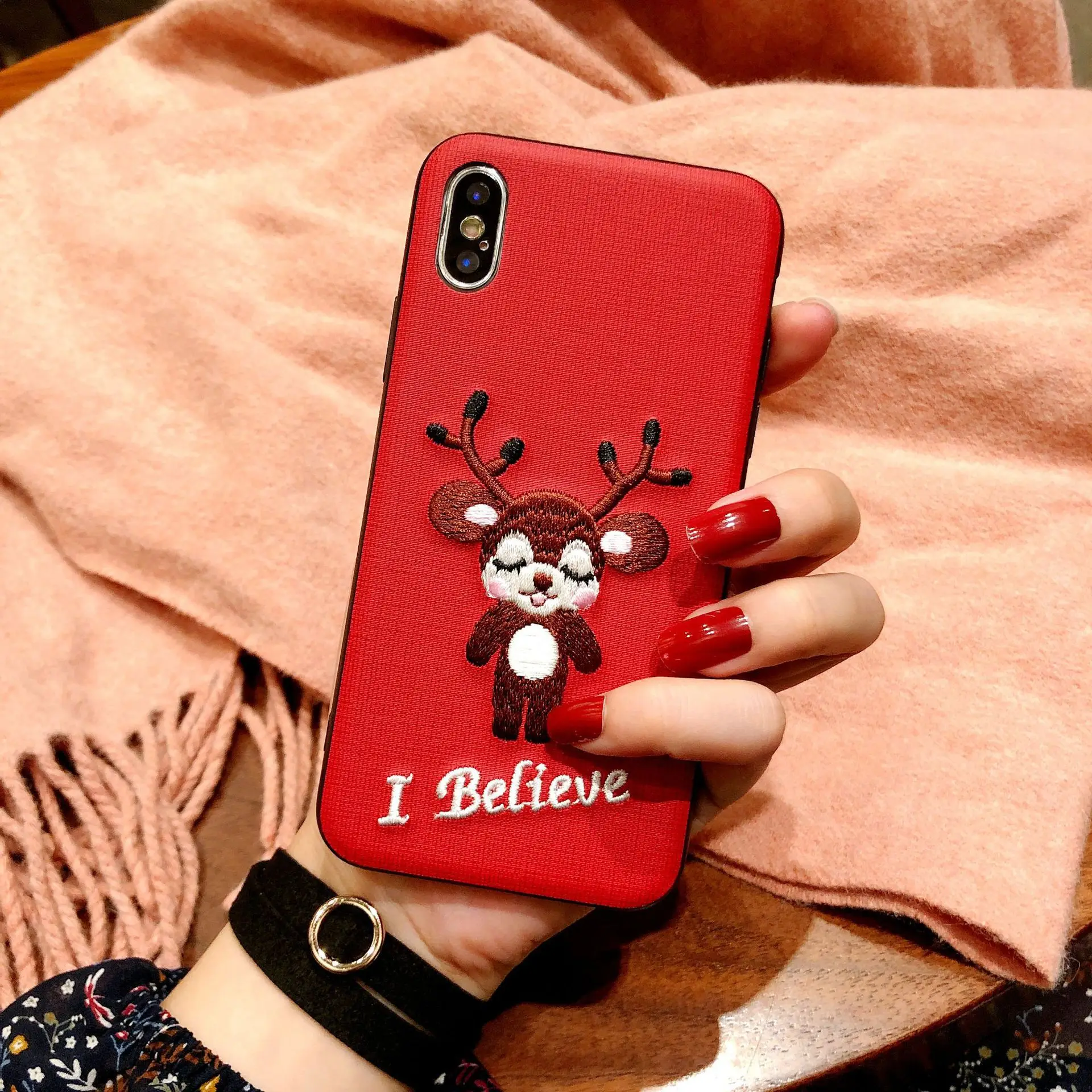 3D Вышивка мягкий чехол для iPhone 11Pro Max X XS XR 6 6s 7 8 Plus милый олень Рождественский